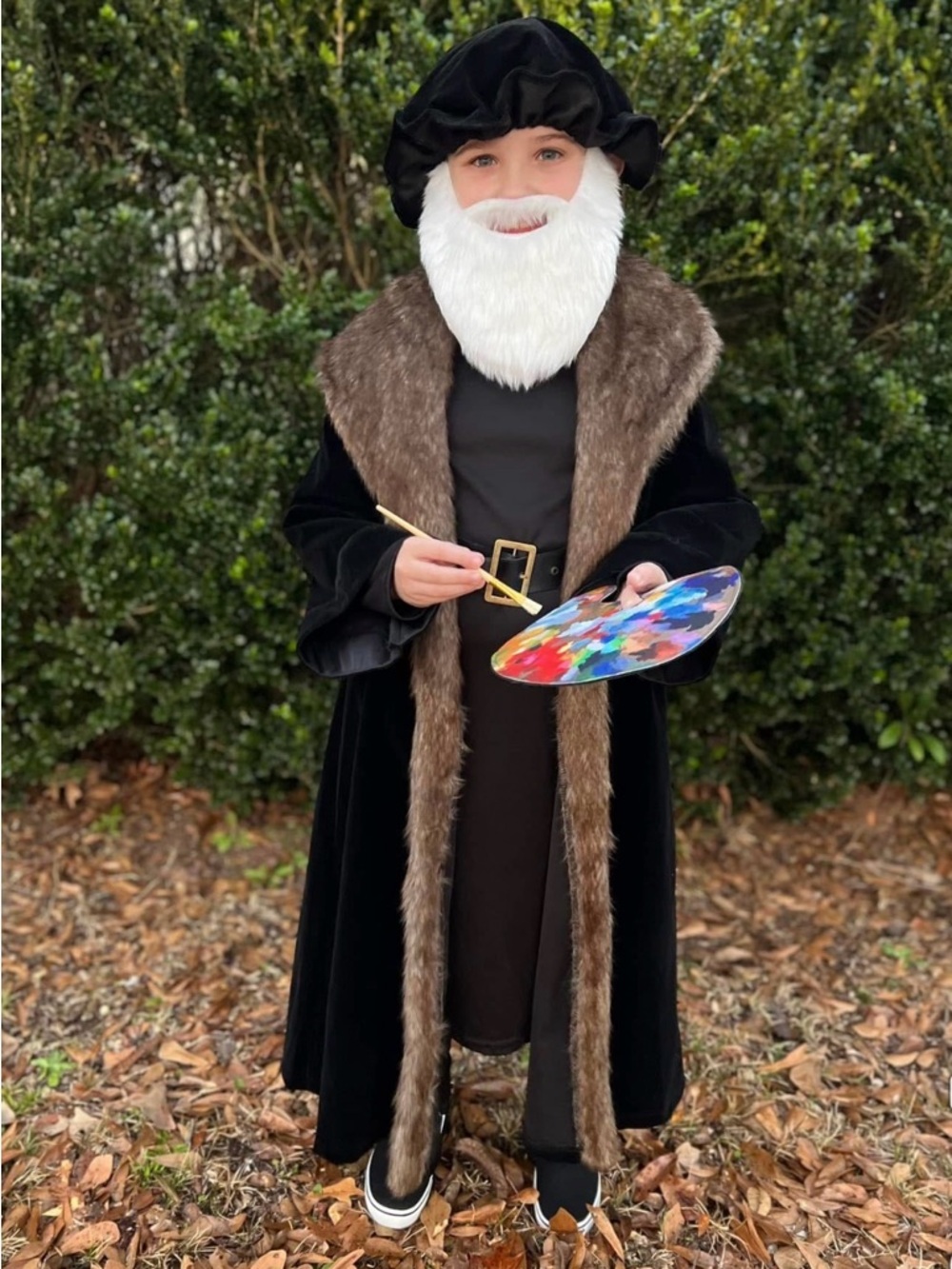 Classic Artist Painter Costume with Faux Fur Trim - Black